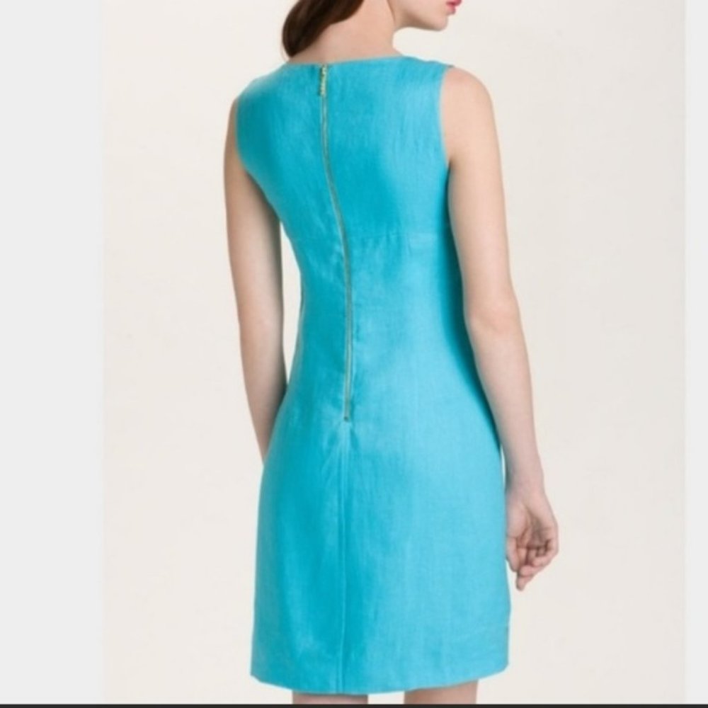 Kate Spade Viola Turquoise Linen Bow Shift Dress.  SZ 2 - Picture 2 of 11